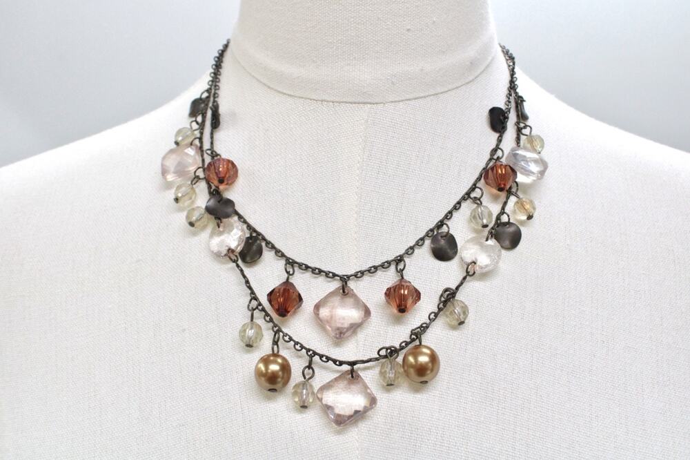 Premier Designs Two Strand Boho Faux Jeweled Crystal Beaded Necklace 16" to 18"